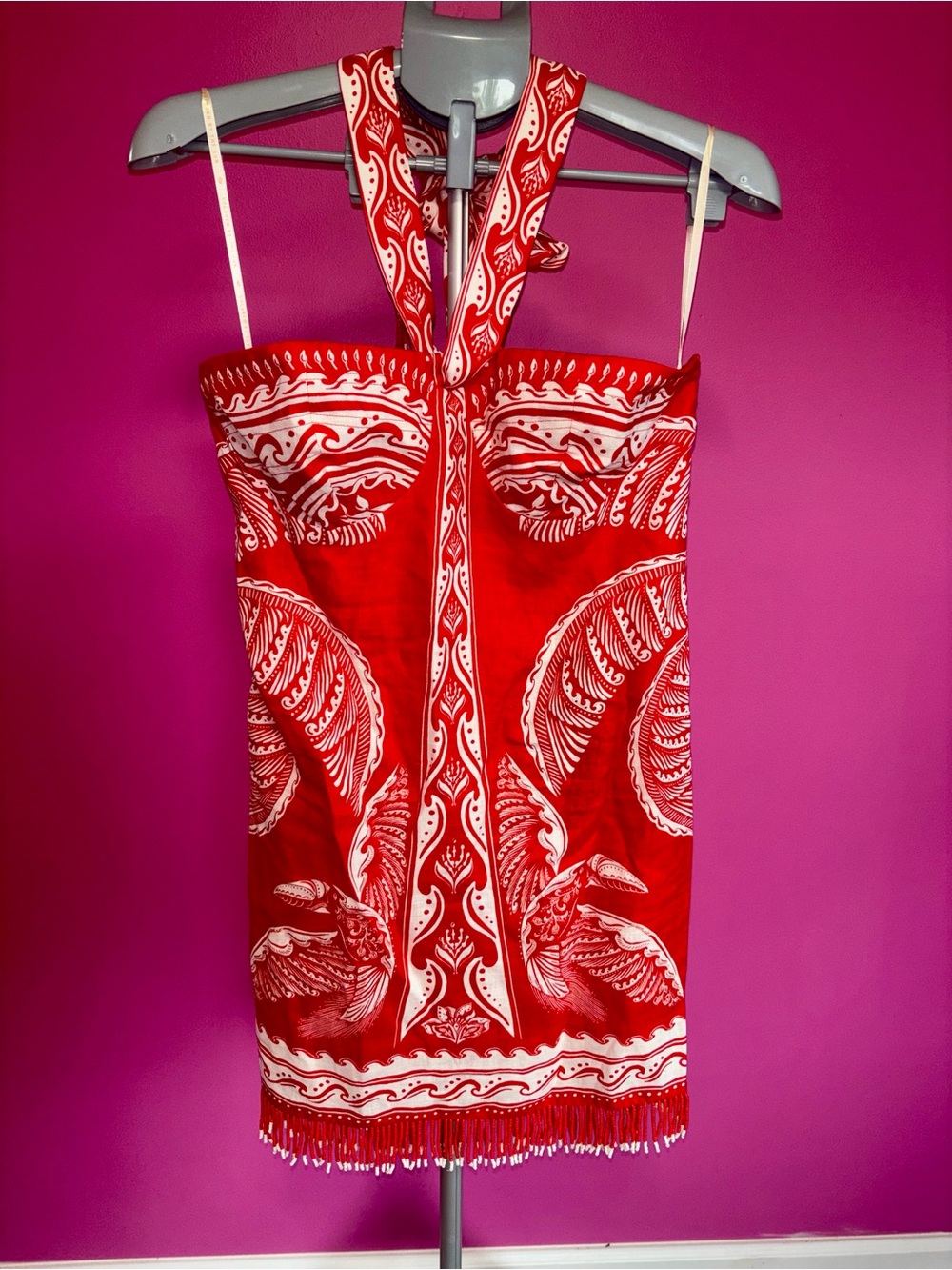 Farm Rio ladies red & white majestic coconut tree mini halter dress NWT! - Picture 3 of 10